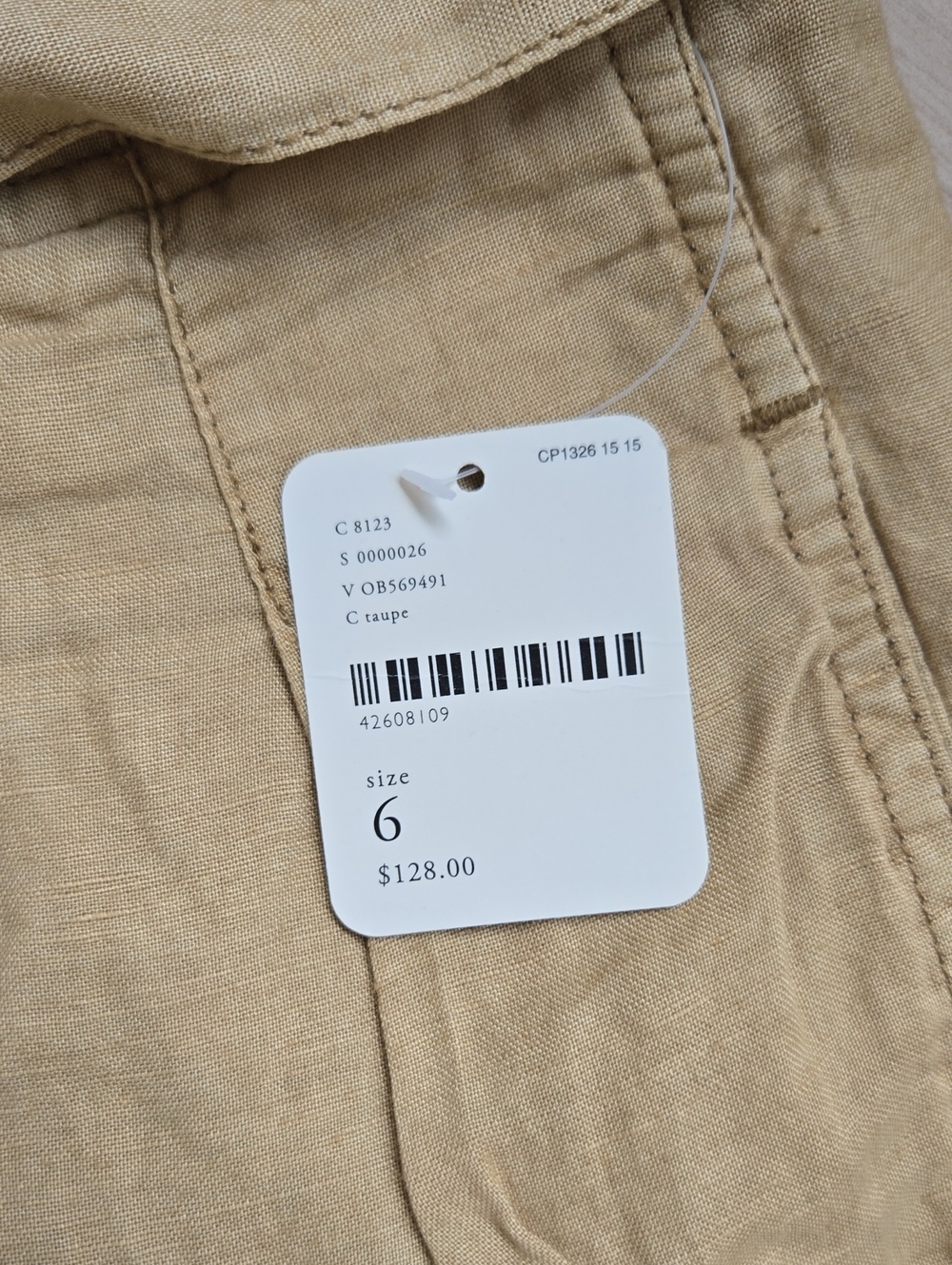 NWT Free People Linen Bland Pants, Tan/Khaki, Size 6 - Picture 2 of 4